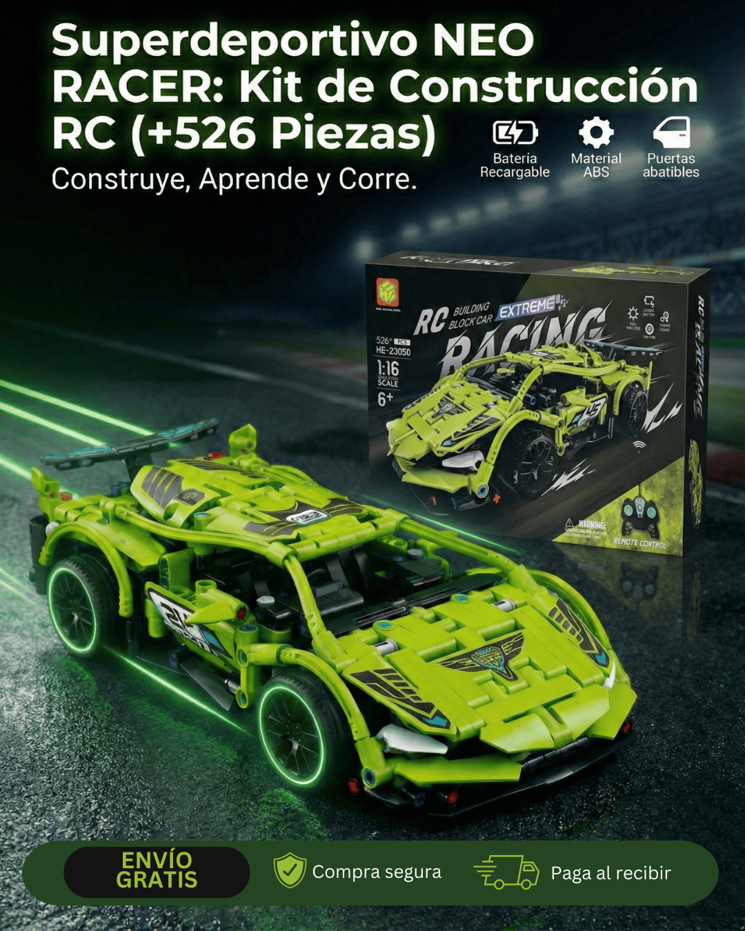 Superdeportivo NEO RACER: Kit de Construcción RC (Diseños Surtidos)|+526 Piezas